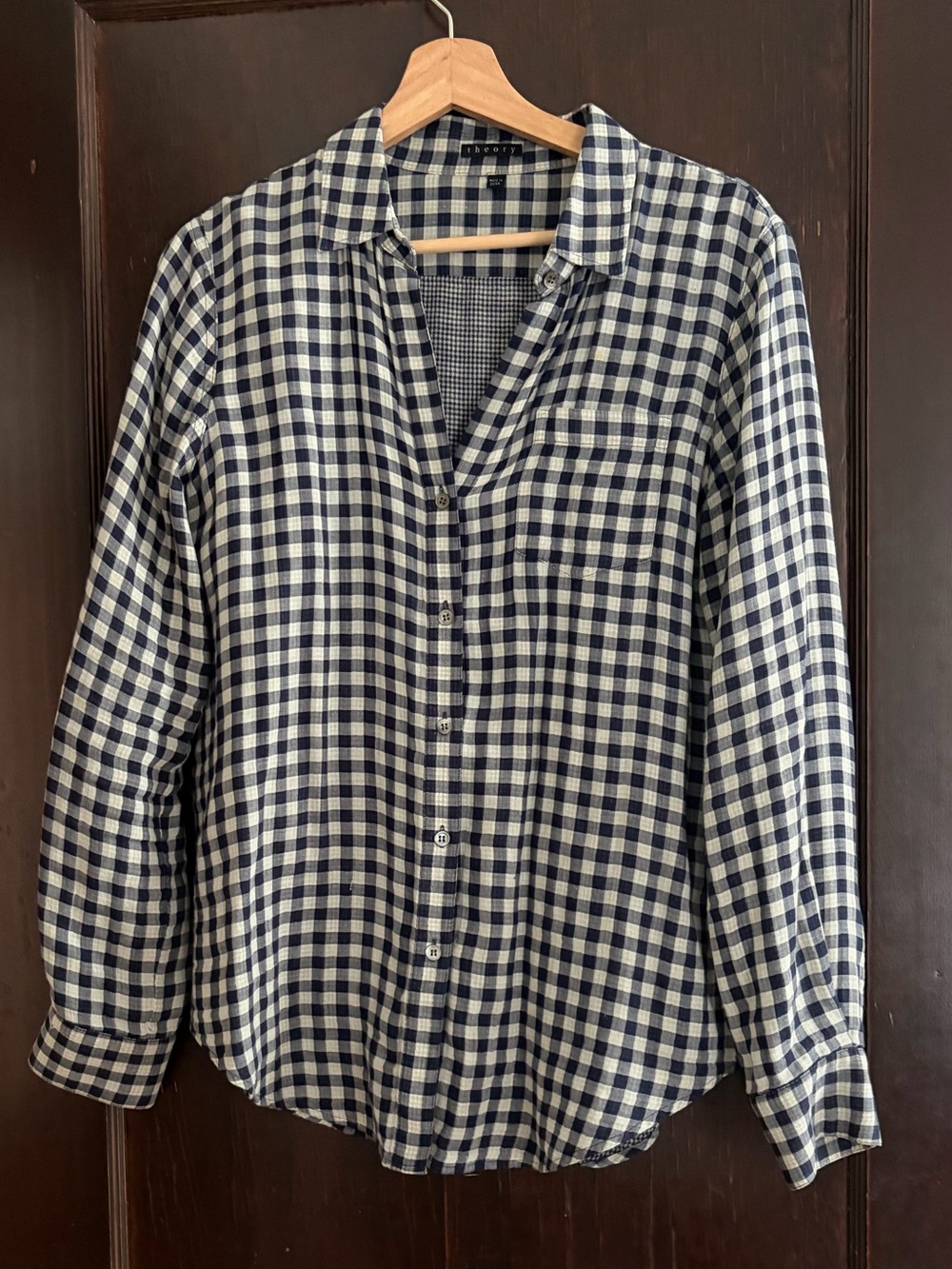 Theory Navy & White Check Button-Up